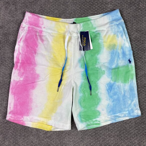 Polo Ralph Lauren Tie Dye Fleece Sweat Shorts Men's XL Pink Yellow Green Gym - Picture 1 of 13